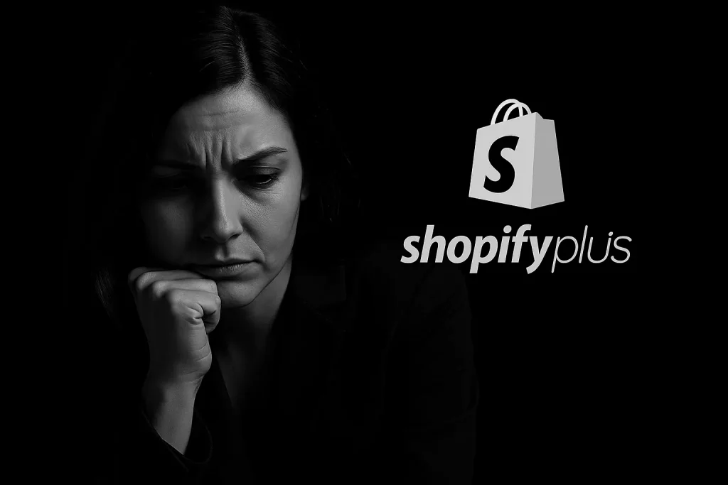 Femme hésitant entre Shopify vs Shopify Plus
