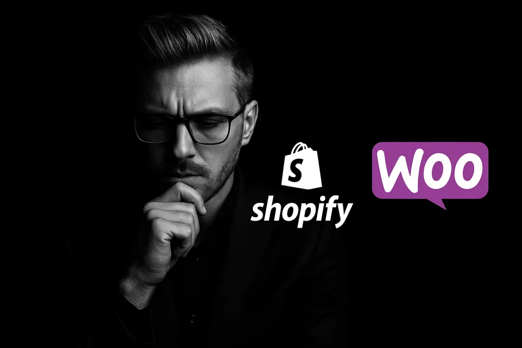 Man choosing between Shopify vs WooCommerce
