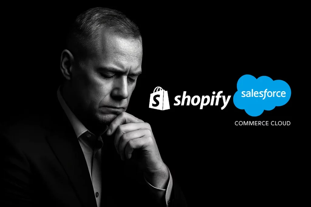 Man Choosing Between Shopify vs. Salesforce Commerce Cloud